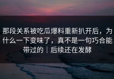 那段关系被吃瓜爆料重新扒开后，为什么一下变味了，真不是一句巧合能带过的｜后续还在发酵